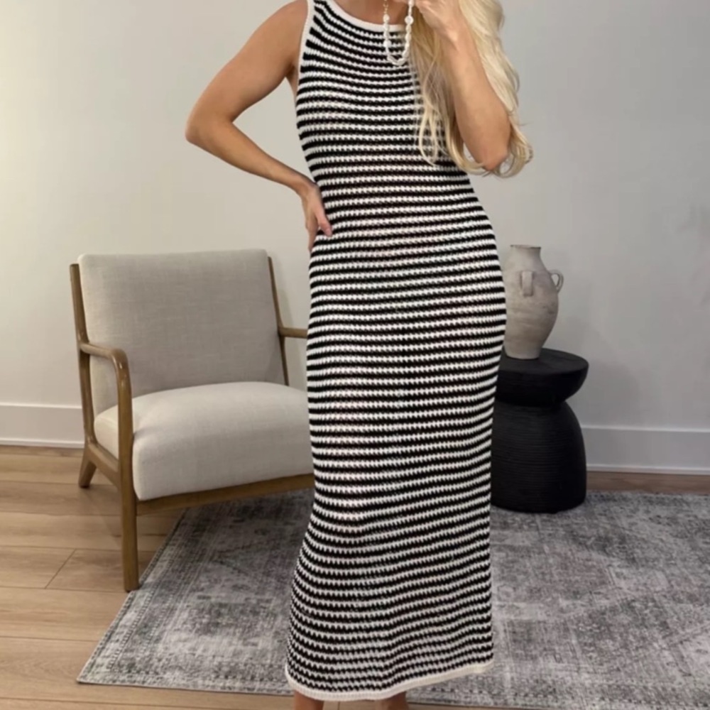 Striped Black and White crochet Maxi Dress